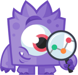 Bright purple monster holding a magnifying glass, symbolizing home decor and furniture search.