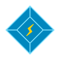 Modern blue geometric logo with a yellow lightning bolt, representing energy and innovation.