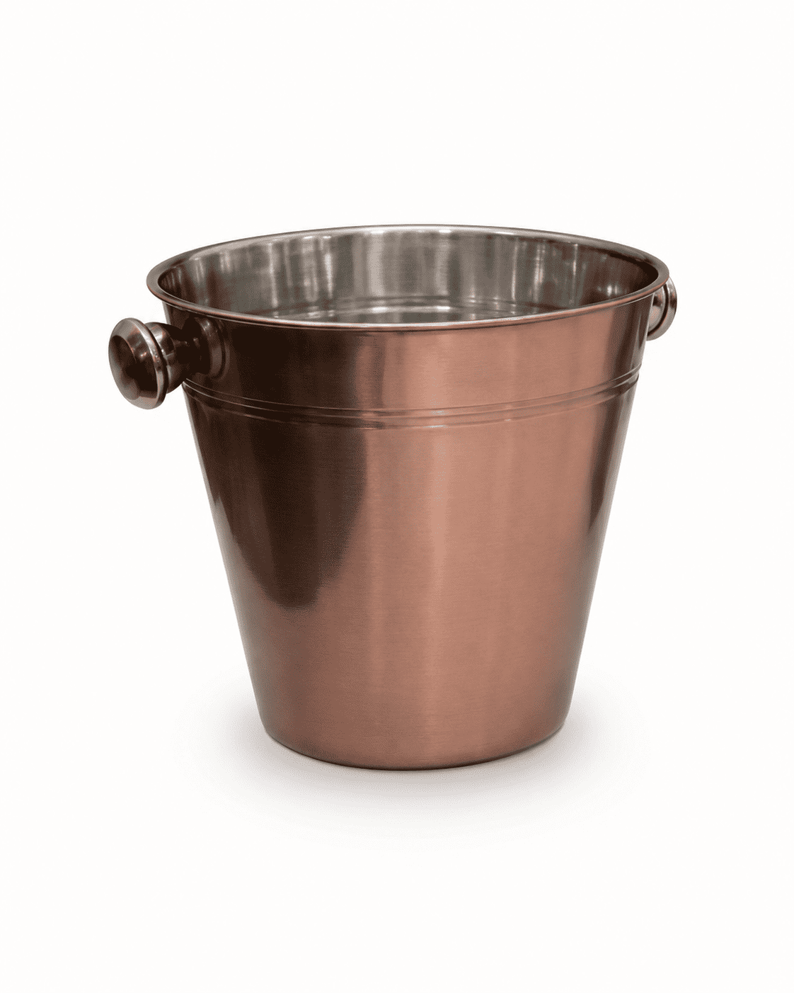 Copper and silver ice bucket for elegant beverage presentation and chilling.