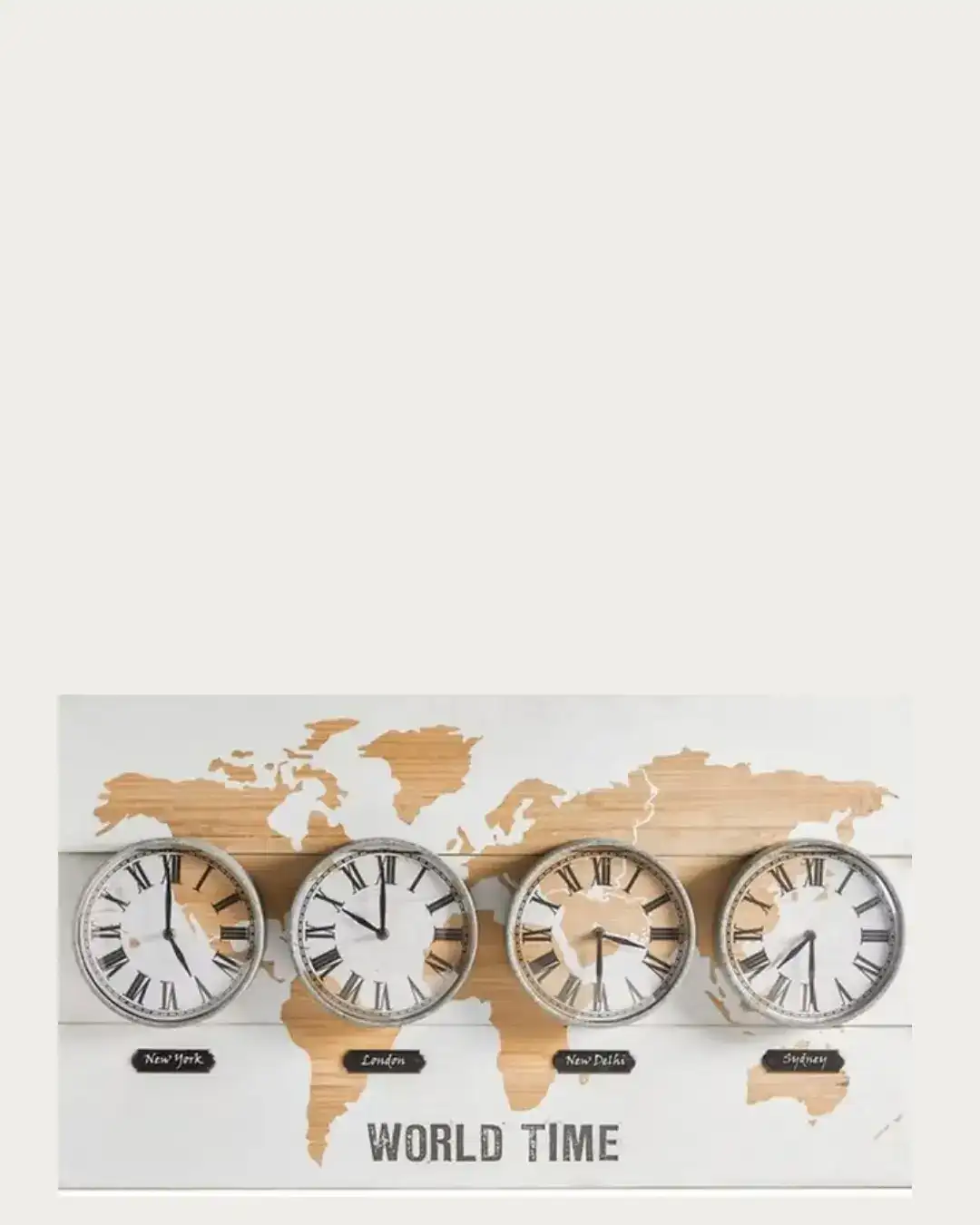 Modern 4-in-1 world time zone clock displaying major cities for global time management.