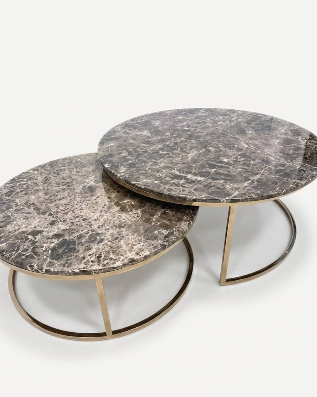 Elegant 2-in-1 marble top coffee tables with gold metal bases, perfect for modern living rooms.
