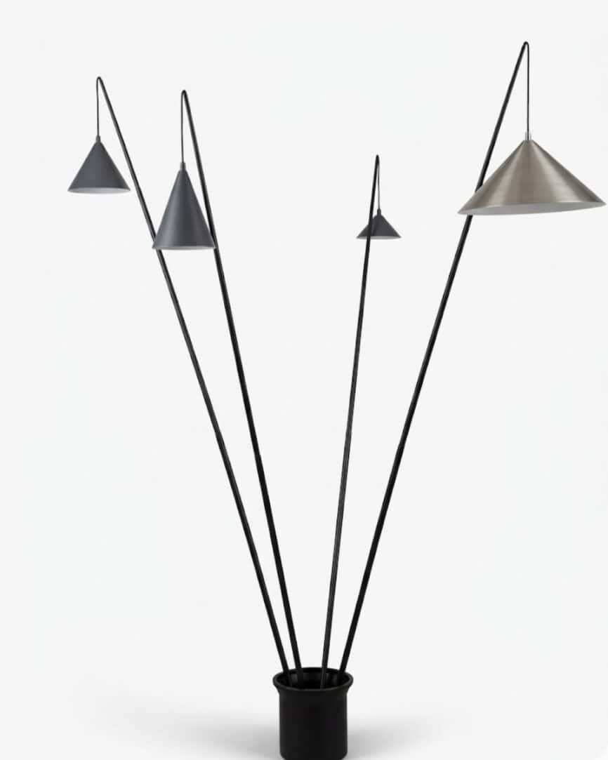 Giant 4 Bulb Floor Lamp in Black and White with modern geometric design for stylish lighting.