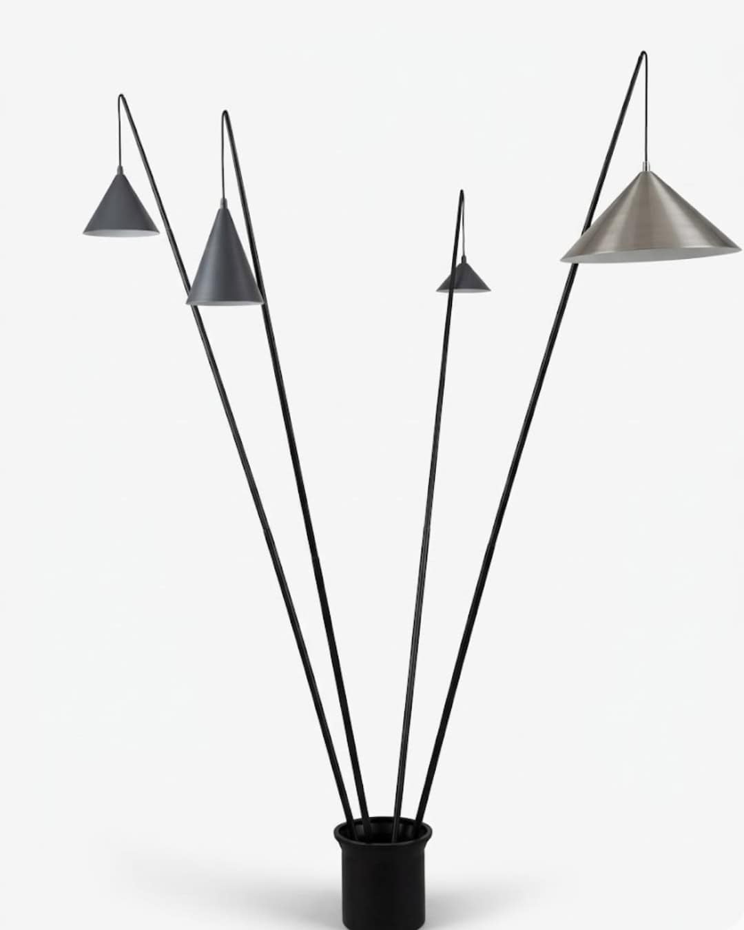 Giant 4 Bulb Floor Lamp in Black and White with modern geometric design for stylish lighting.
