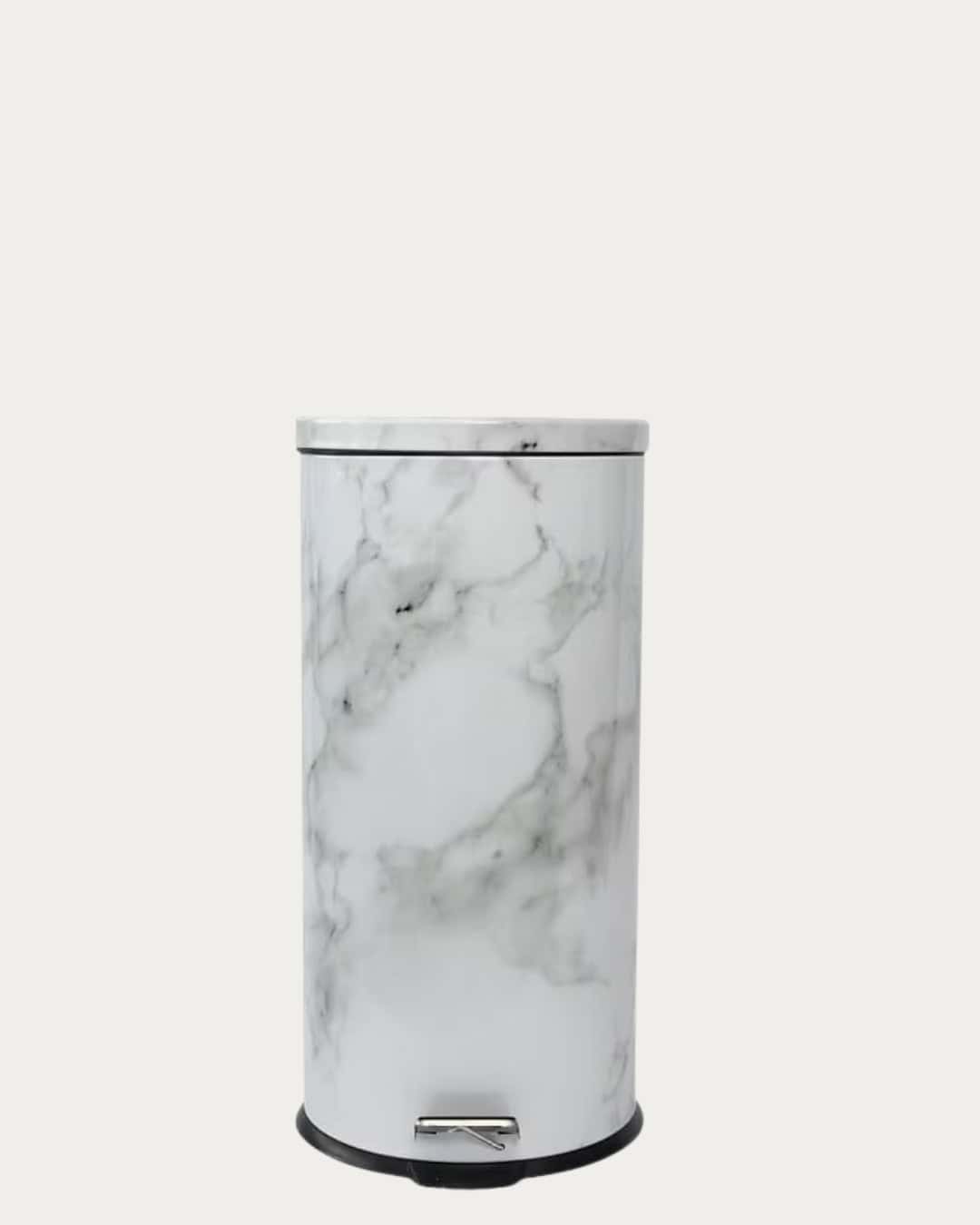Marble effect 30L pedal bin for stylish waste disposal in modern kitchens and bathrooms.