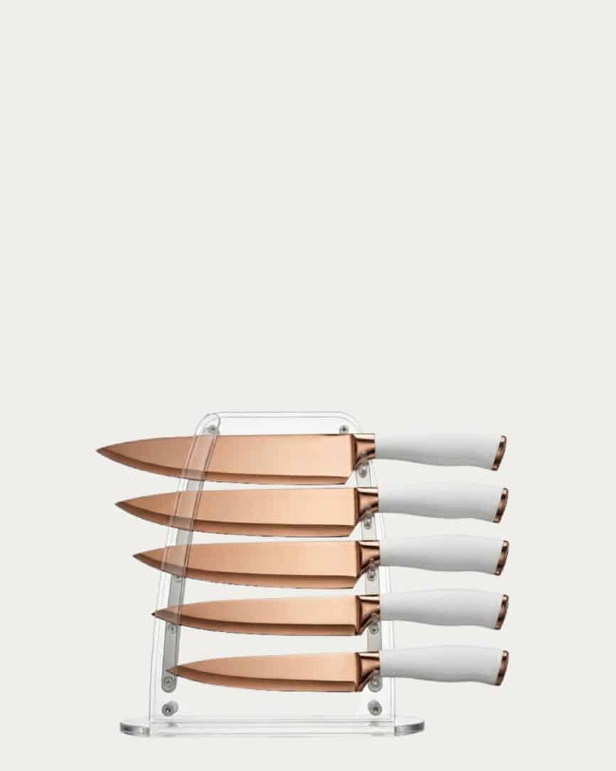 High-quality knife set with magnetic acrylic stand, perfect for professional kitchens and culinary e.