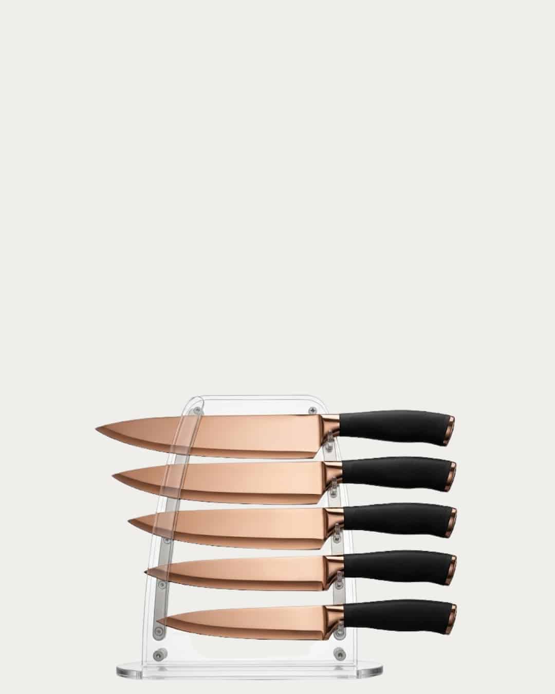 High-quality 5-piece professional knife set with magnetic acrylic stand for kitchen precision and st.