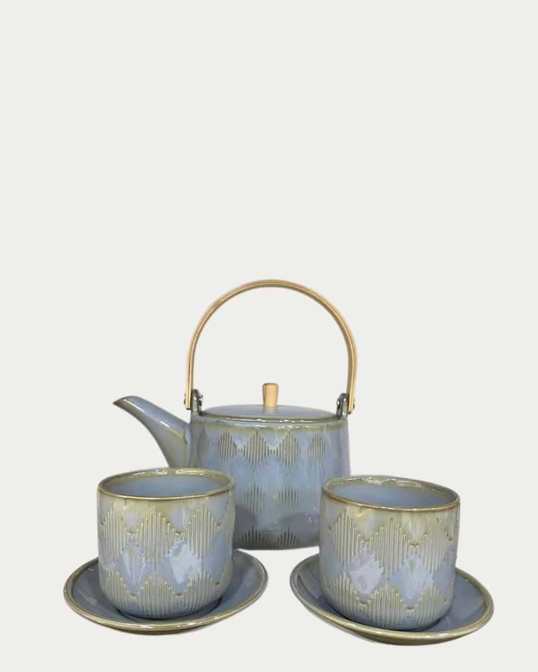 Blue Contempo Tea Set for 2 with matching cups and saucers, perfect for elegant tea gatherings.