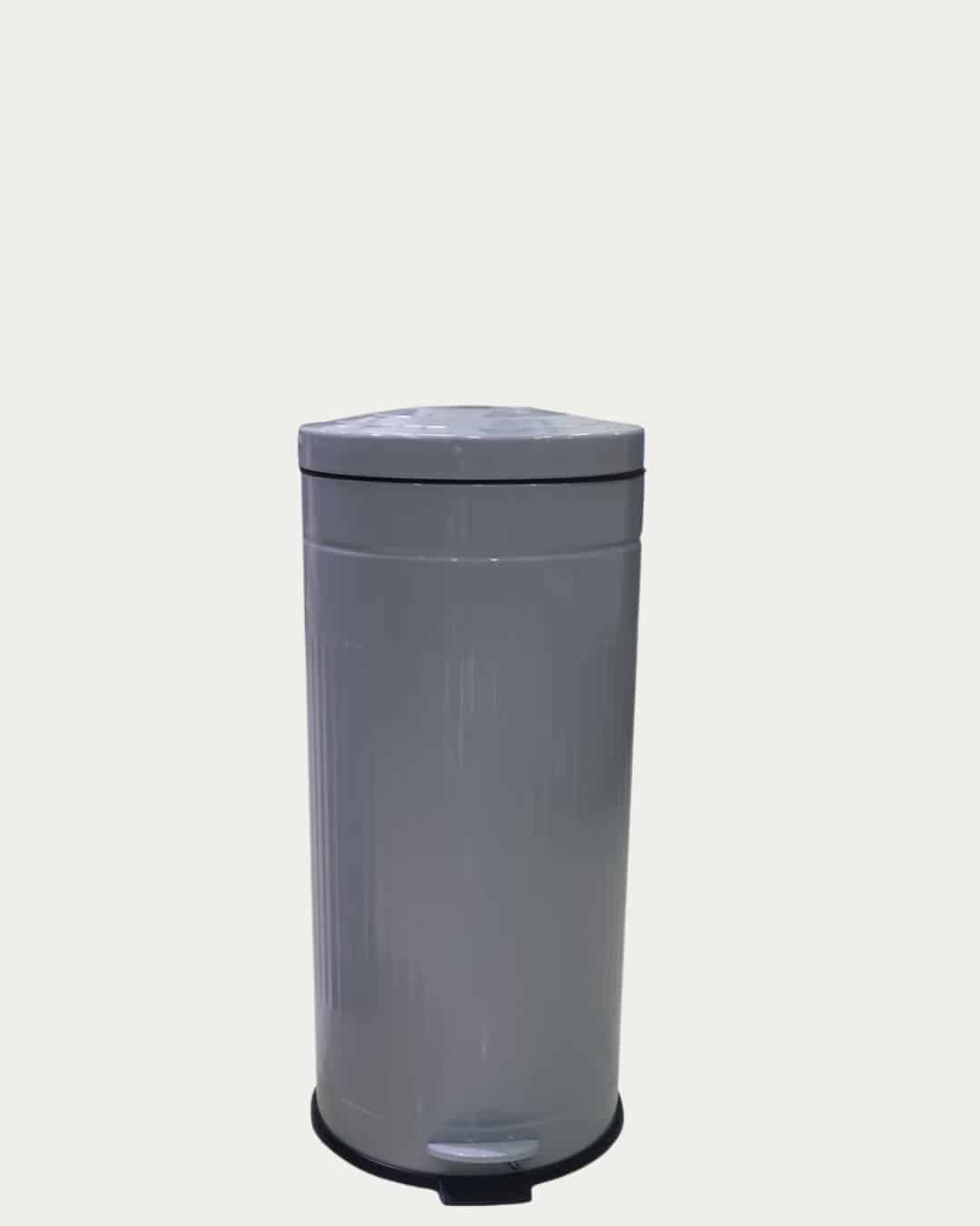 Grey ribbed 30L pedal bin for kitchen or bathroom waste disposal.