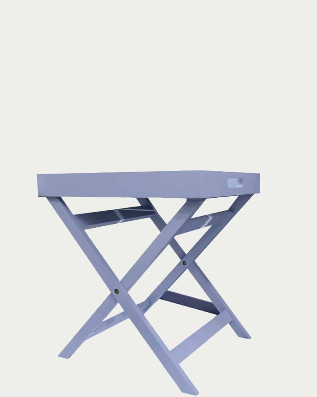 Foldable grey Butler tray table with adjustable height for versatile use.