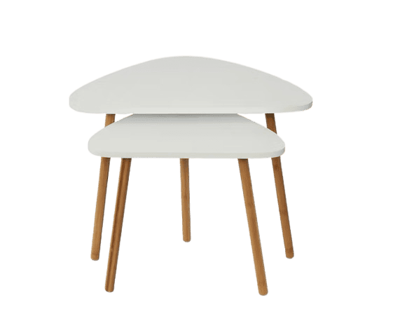 White modern side table with wooden legs, stylish furniture for living room decor.