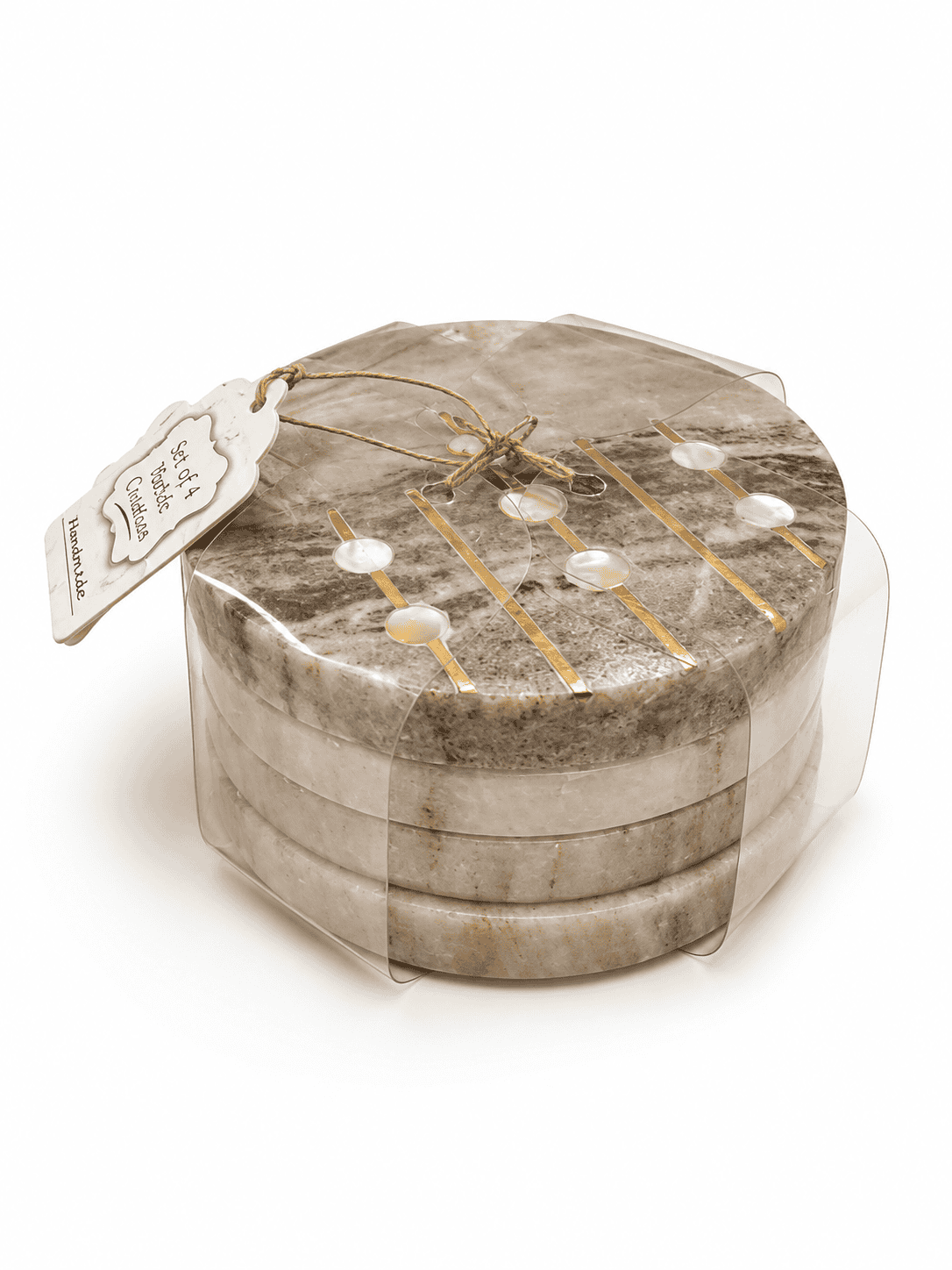 4 Pack Grey Marble Coaster Set with Gold Detailing