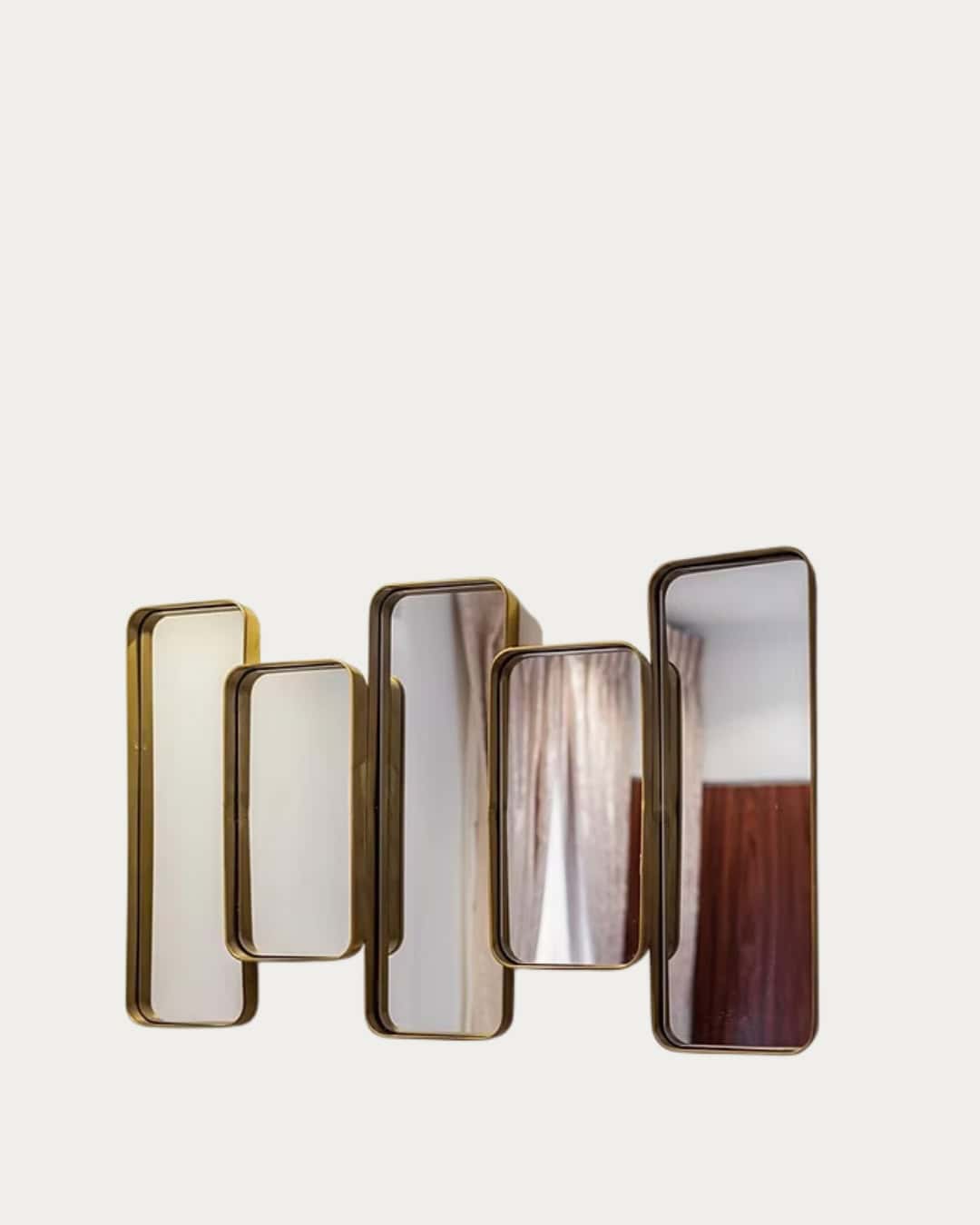 Gold tone multi rectangular mirrors with sleek modern frames, perfect for contemporary home decor.