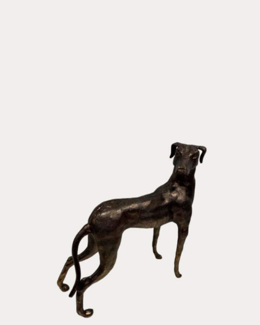 Bronze dog ornament, Back Looking Dog Statue, decorative home accent, outdoor garden sculpture, The.