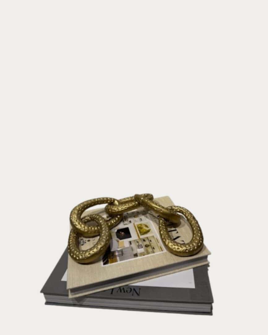 Goldtone chain link ornament with textured finish, perfect for home decor or gift accents.