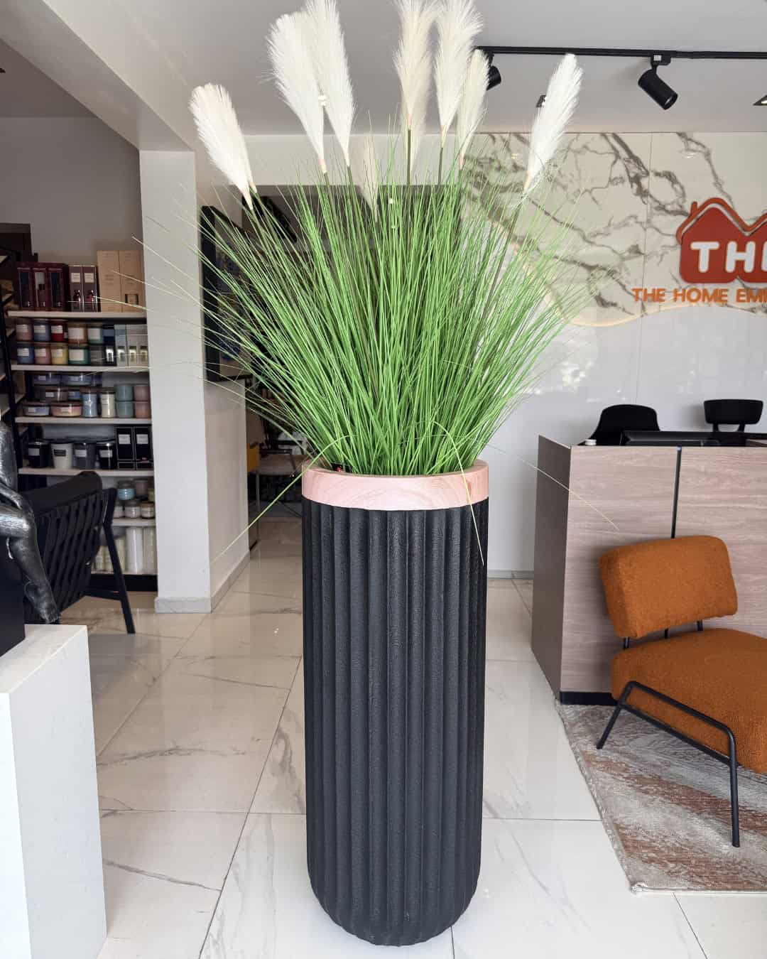 Extra Large Ribbed Brown and Black Planter - Image 2