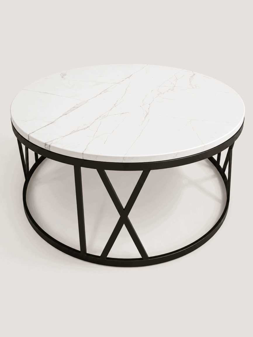Real Marble Coffee Table with Roman Numerals