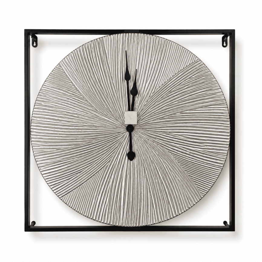 Luxe Ribbed Square and Circle Metal Clock