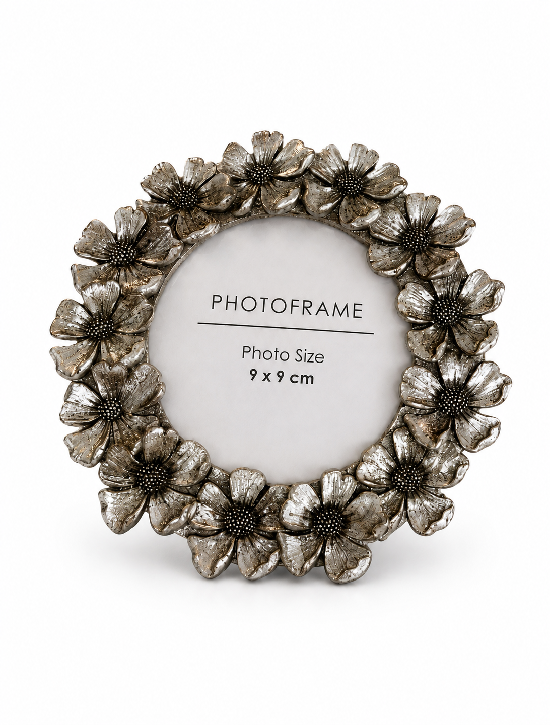 Circular Silvertone Floral Photo Frame