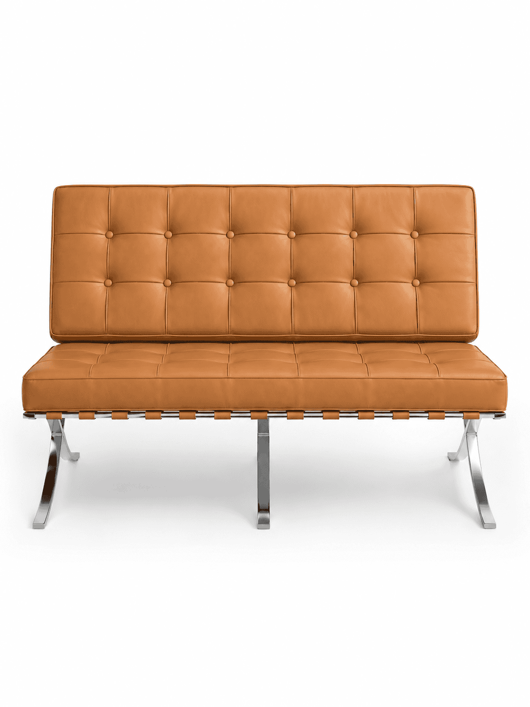 Modern tan leather sofa with chrome legs for stylish living rooms.