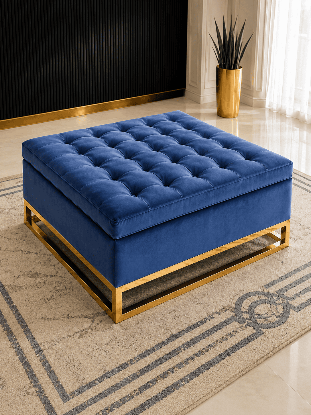Blue Handrufted Ottoman
