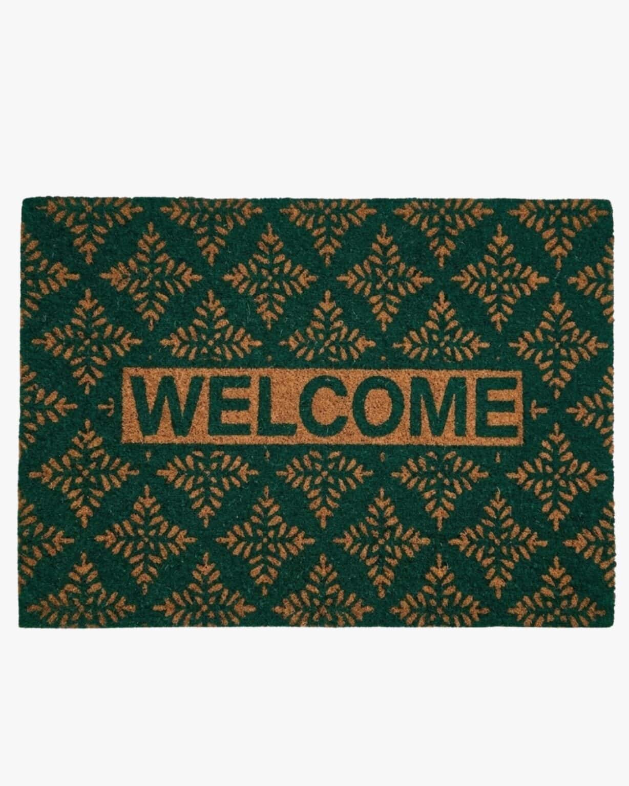 Green Leaf Welcome Door Mat