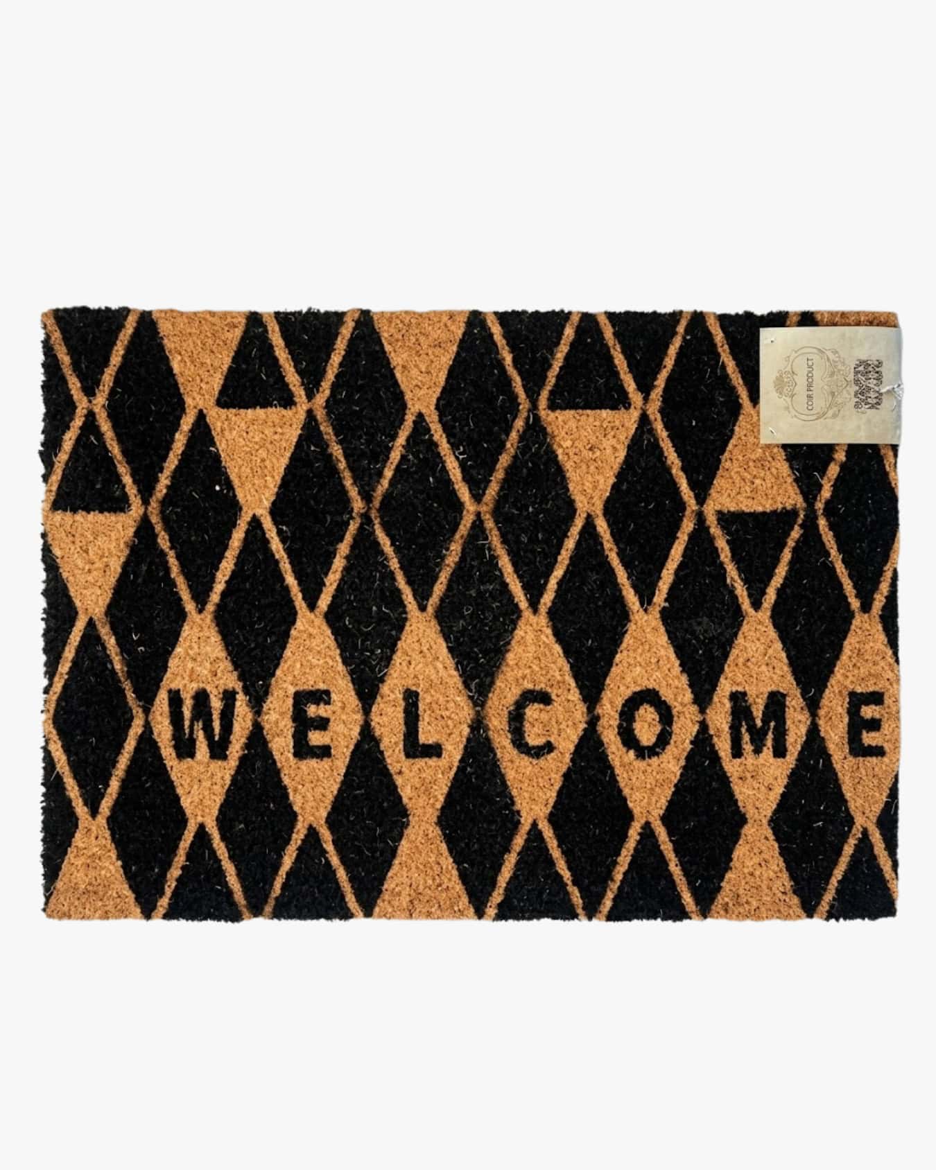 Palm Fibre Black and Brown Diamond Design Welcome Mat