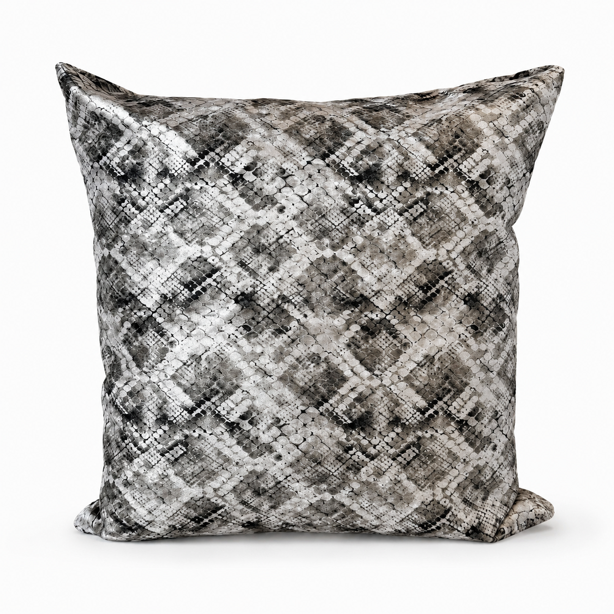 Grey reptile effect velvet throw pillow 60x60cm