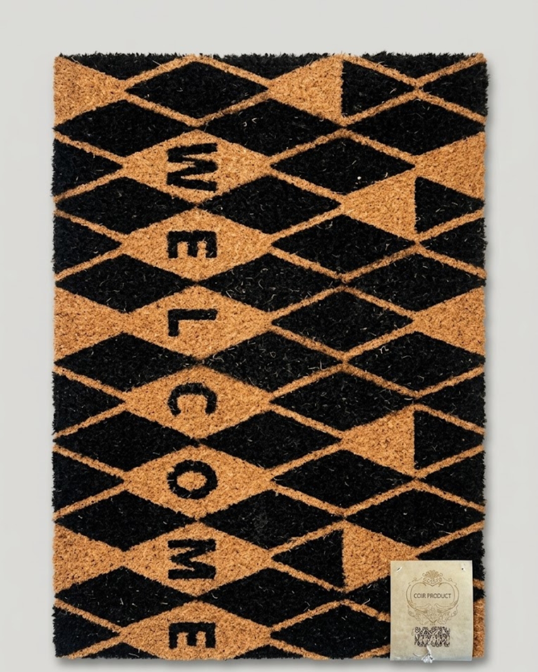 Palm Fibre Black and Brown Diamond Design Welcome Mat