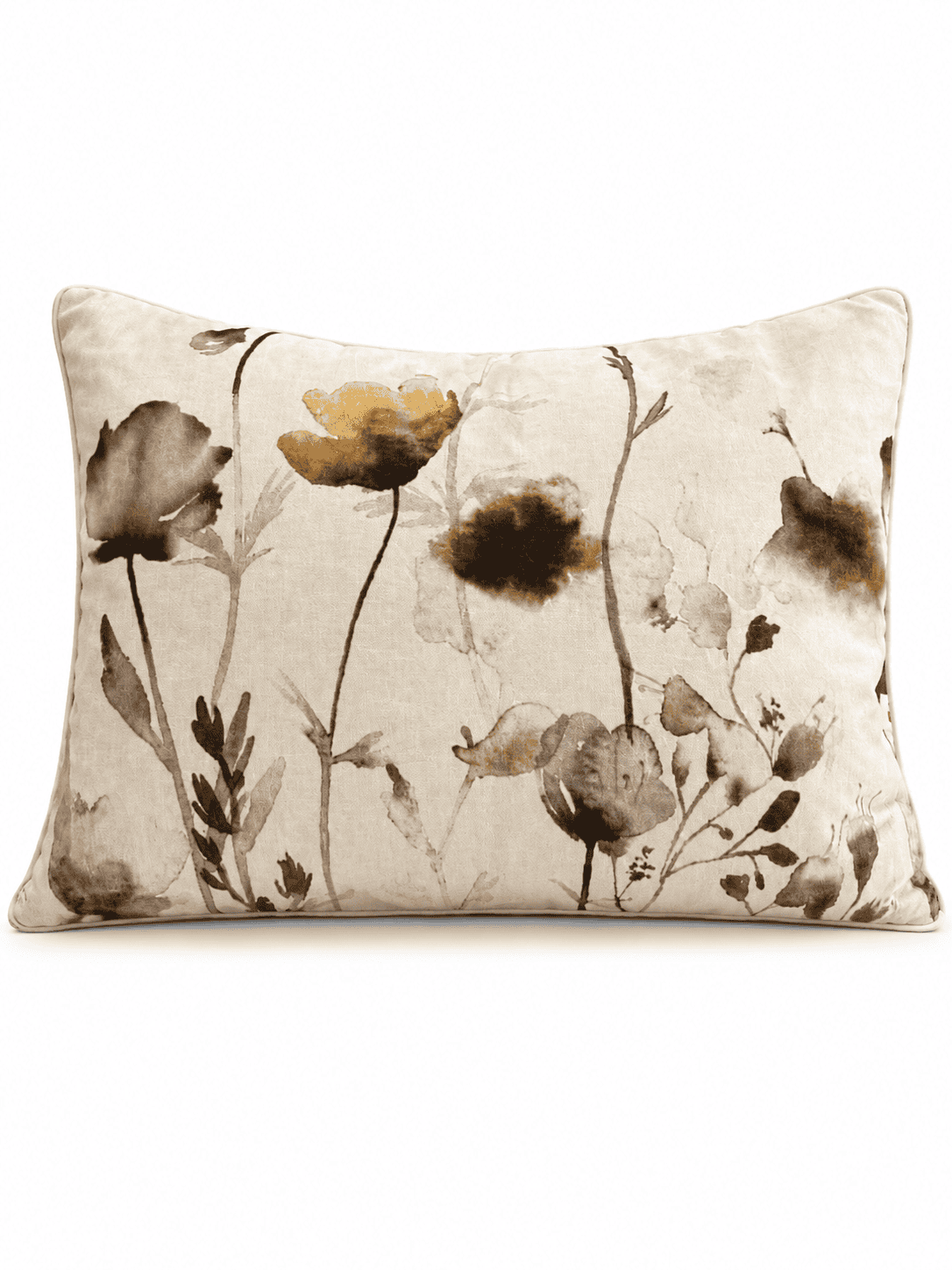 Large light and dark brown velvet floral throw pillow 60x40cm