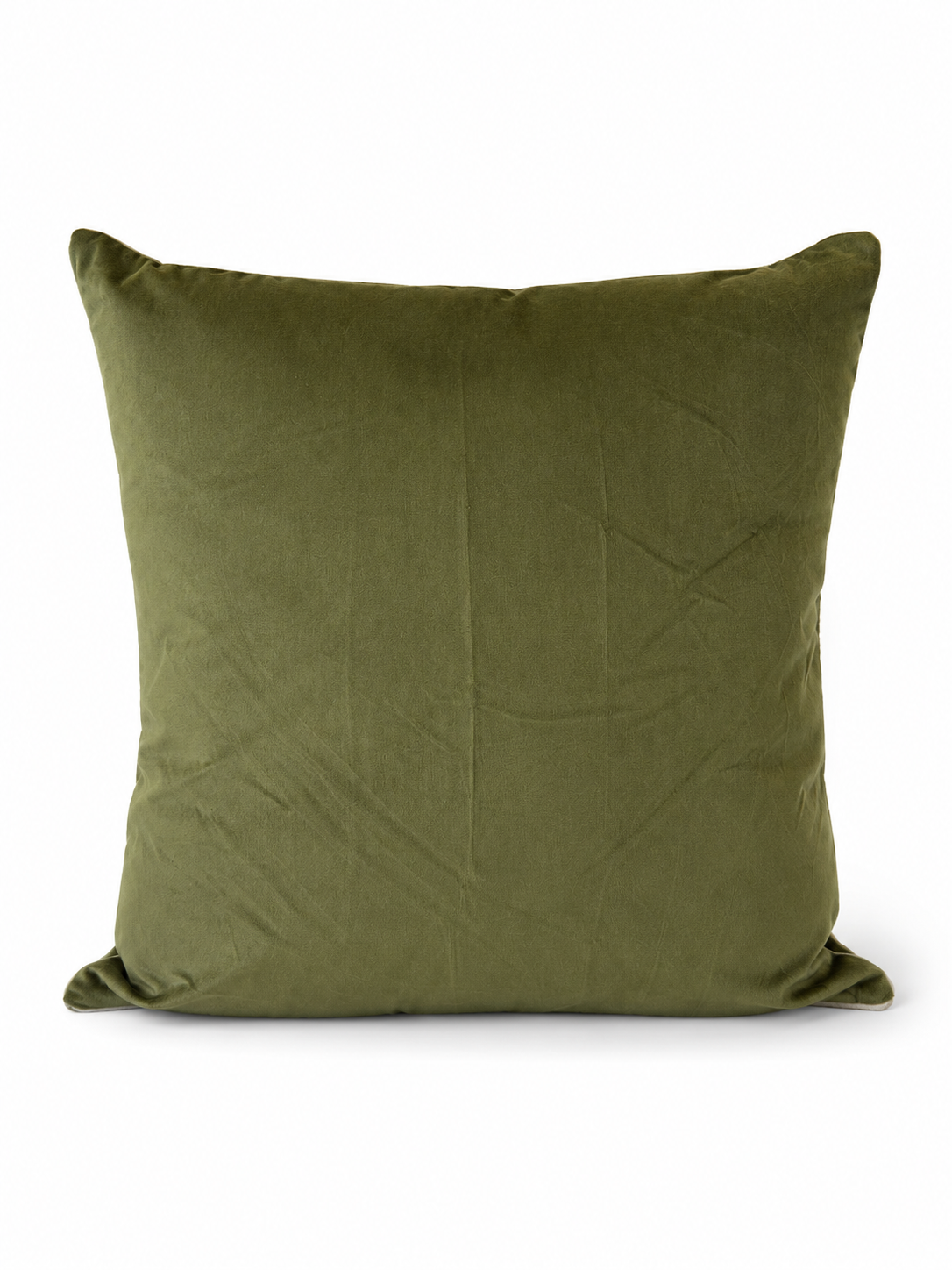 Olive green velvet piped throw 55cm