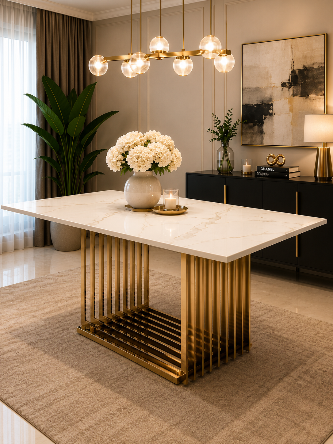 Rose Gold Wired Design Square Dining - Image 2