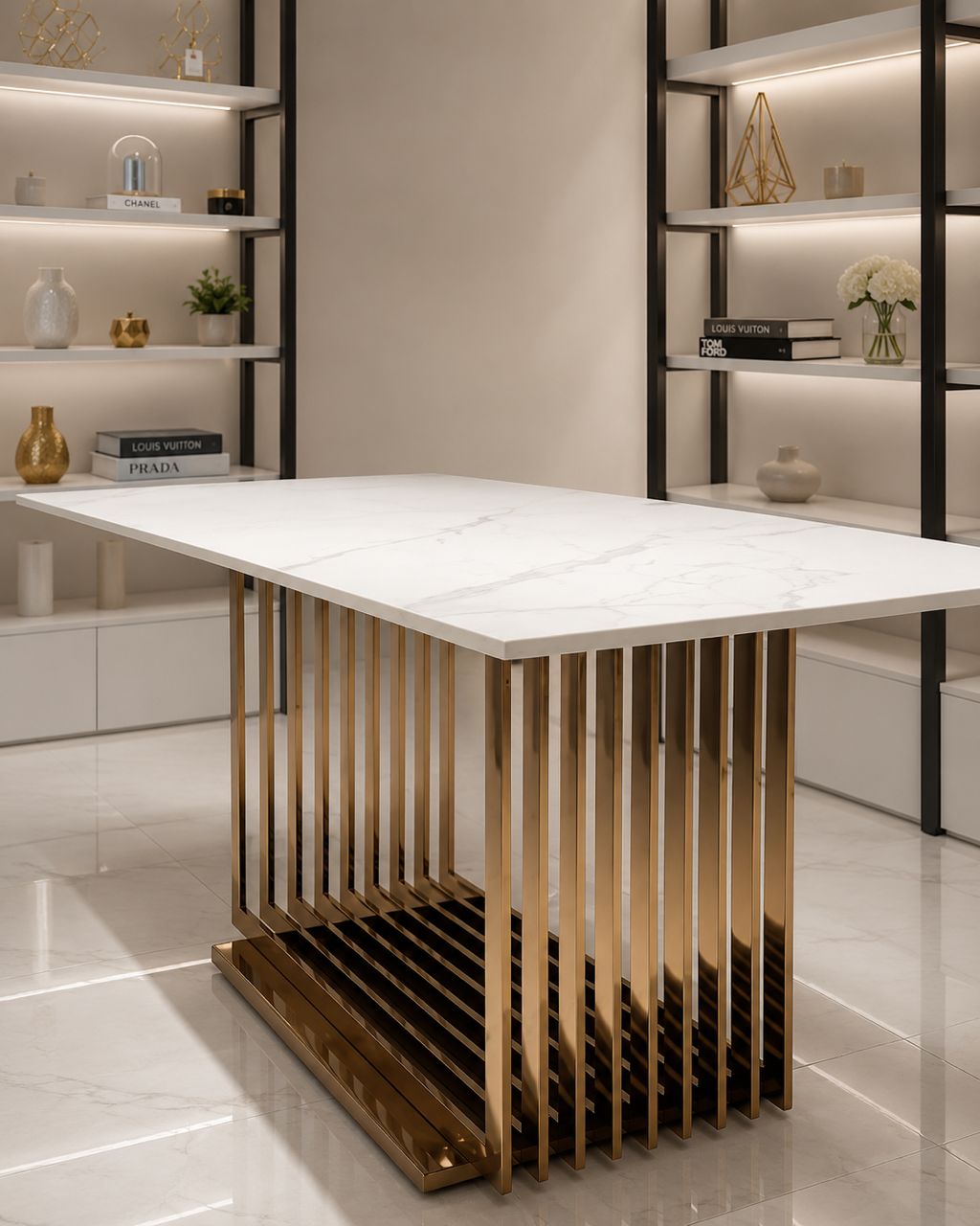 Rose Gold Wired Design Square Dining - Image 3