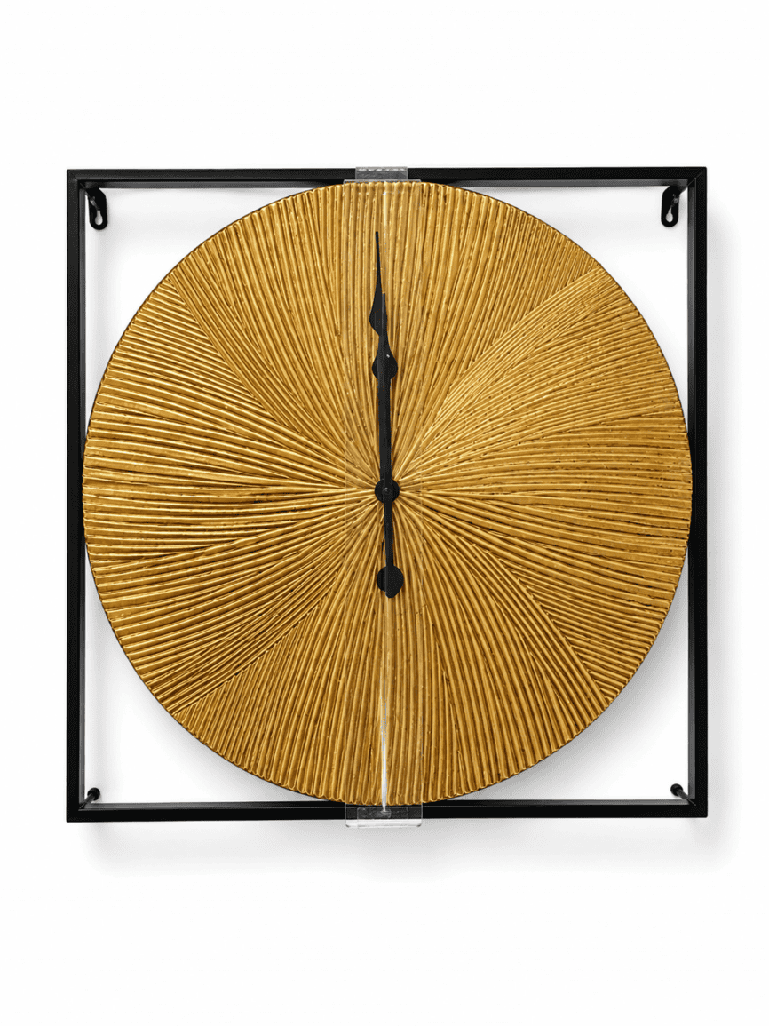 Gold Luxe Ribbed Square and Circle Metal Clock