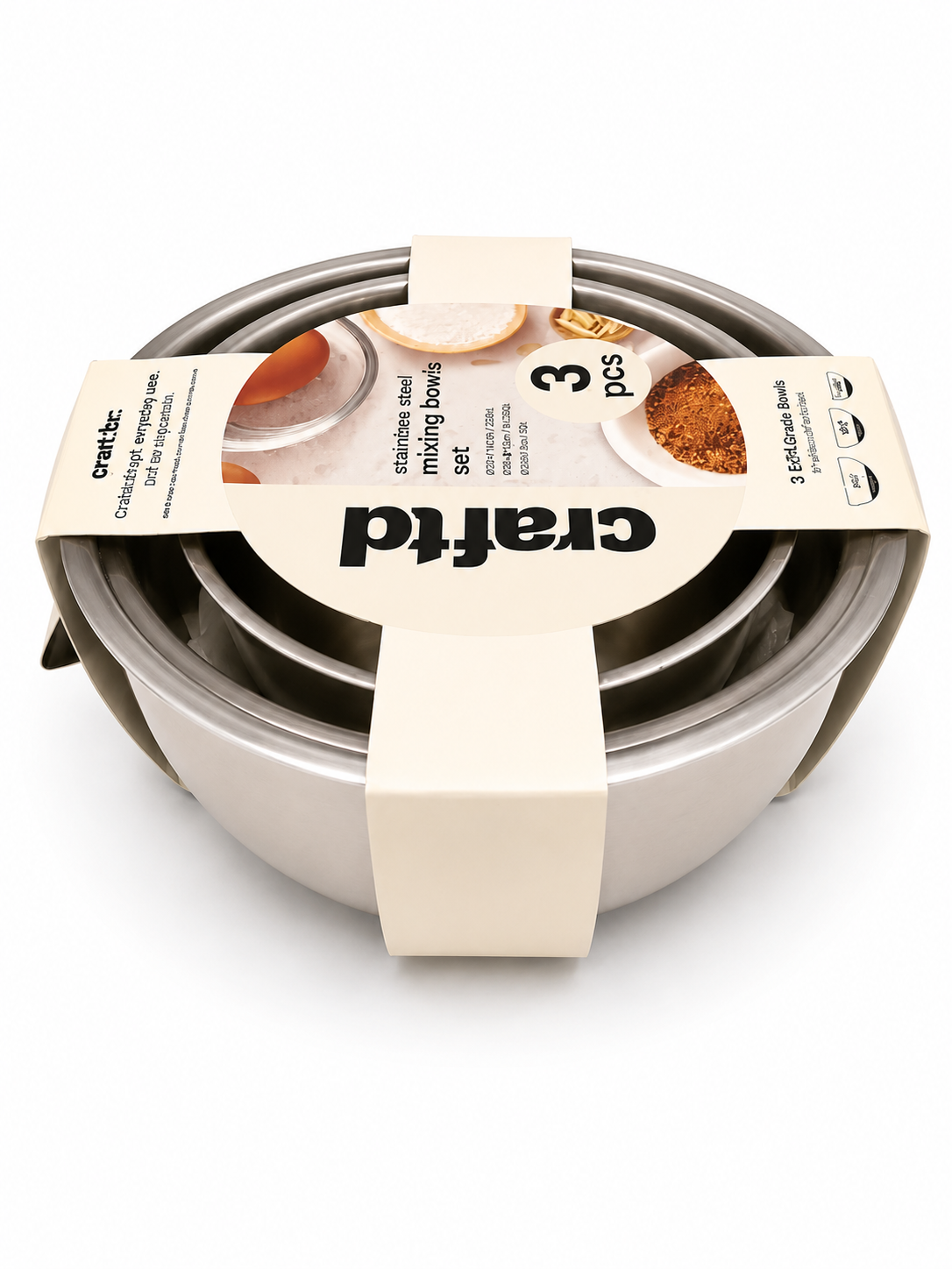3PC White Stainless Steel Mixing Bowl Set