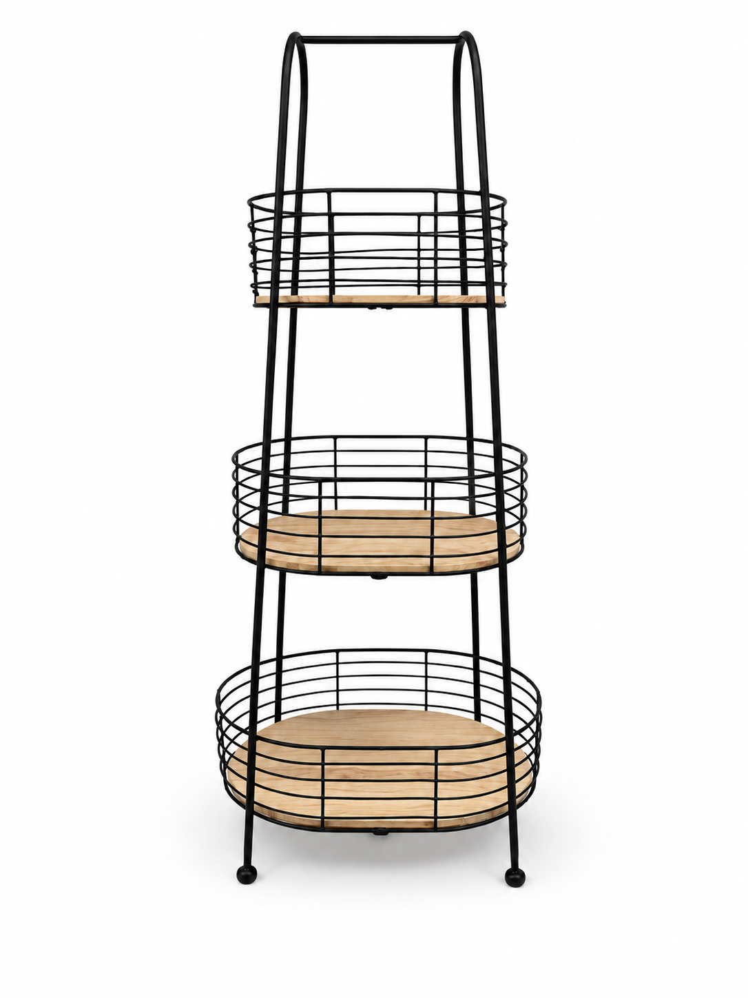 Black Wooden Base 3 Tier Metal Caddy