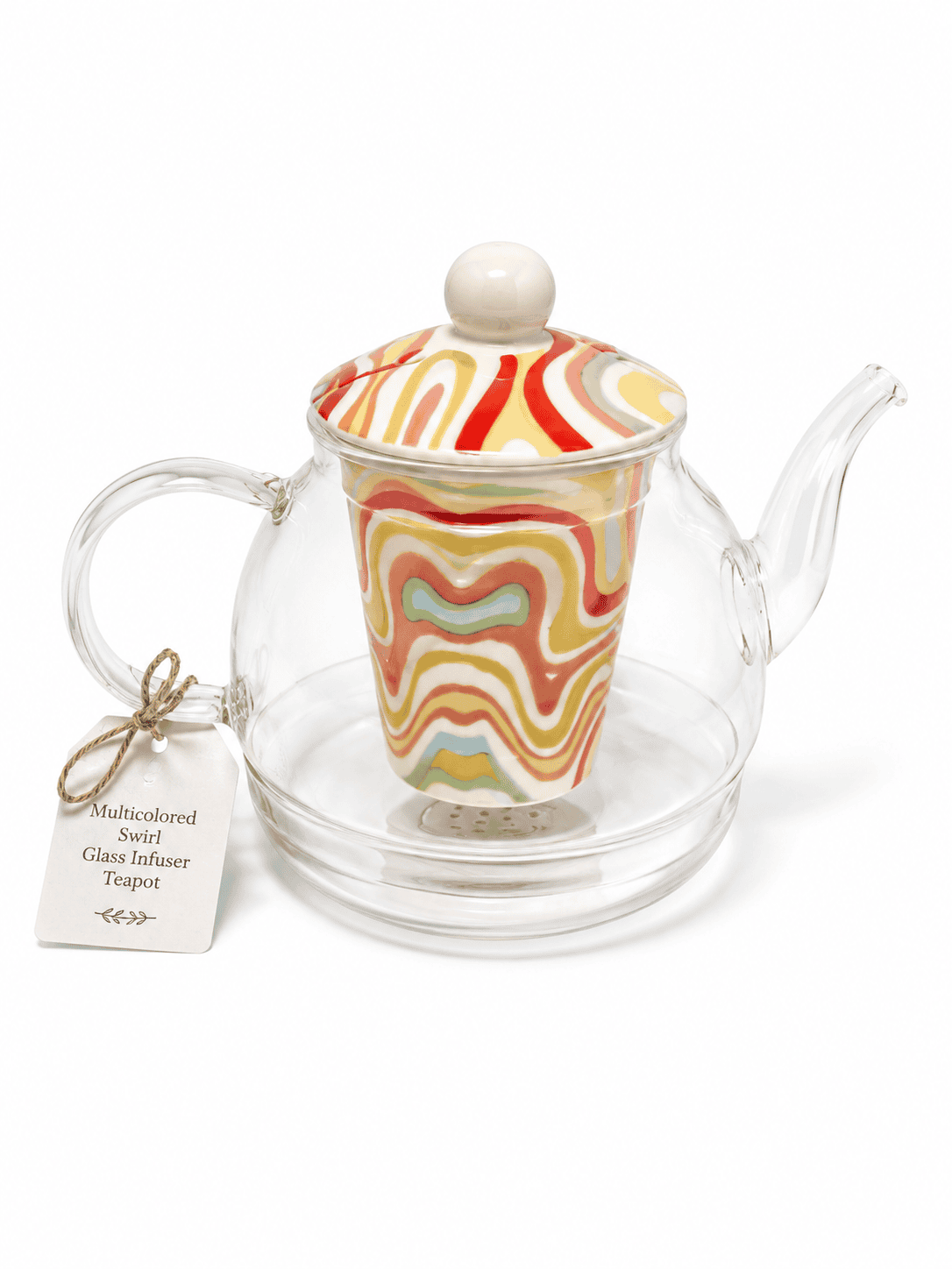 Multicolored Swirl Glass Infuser Teapot