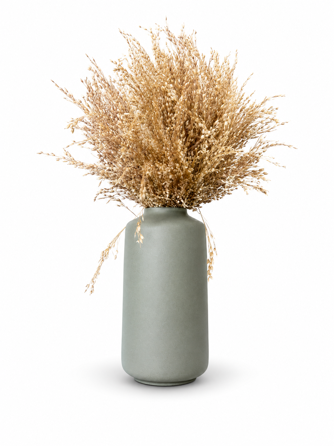 Natural Grass In Grey Ceramic Vase