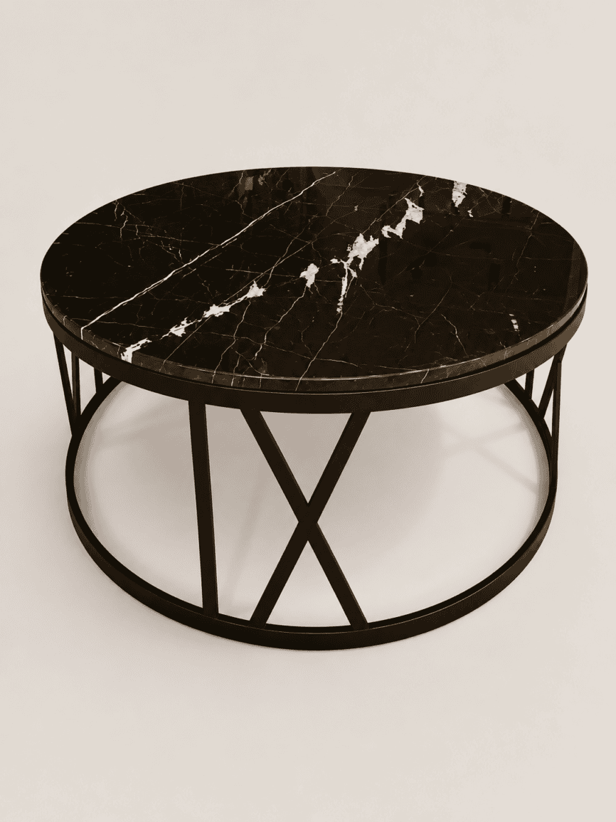 Real Marble Coffee Table with Roman Numerals black