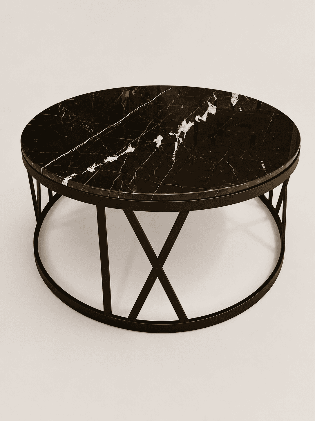 Real Marble Coffee Table with Roman Numerals black