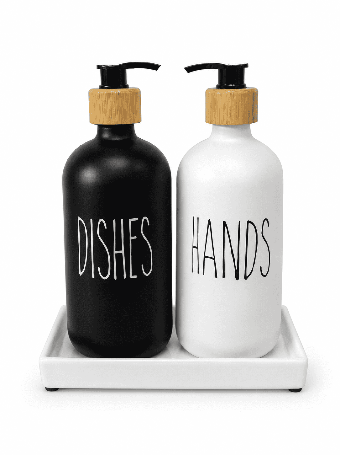 Set Of 2 Soap Ceramic Dispenser With Tray