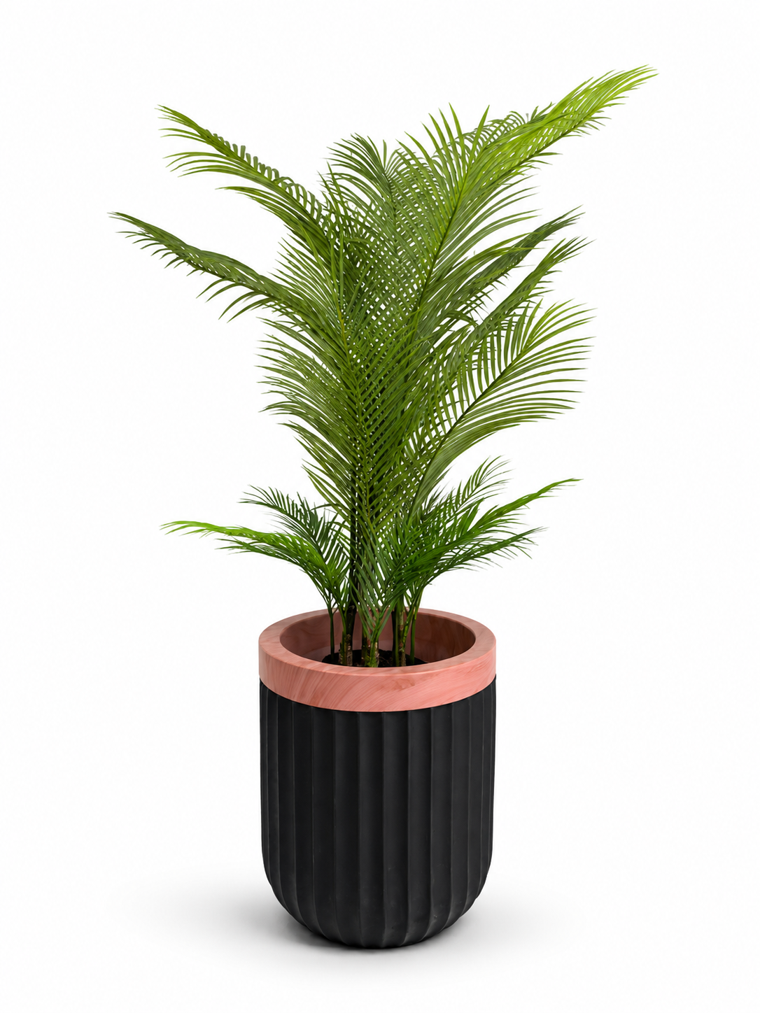 Small Black And Brown Ribbed Planter