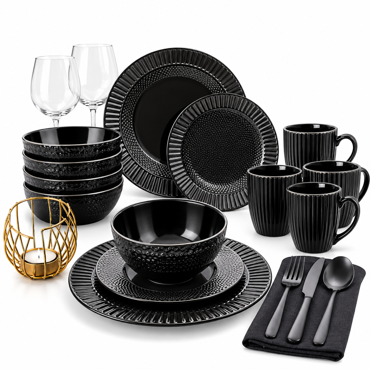 Tower 16Pcs Embossed Stoneware Dinner Set - Image 2