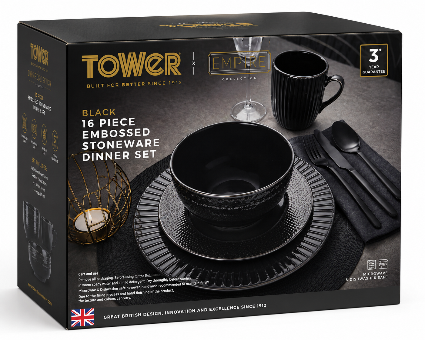 Tower 16Pcs Embossed Stoneware Dinner Set - Image 3