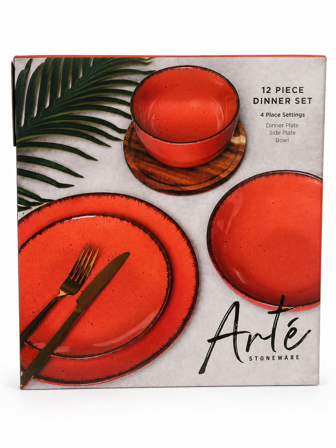 12pc Arte Coral Dinner Set stoneware plates and bowls