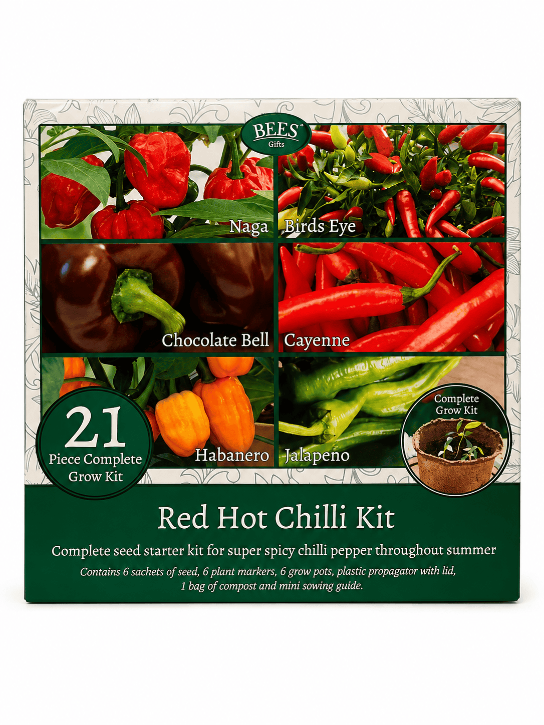21 Piece Complete Hot Pepper Kit with six chilli pepper seed varieties