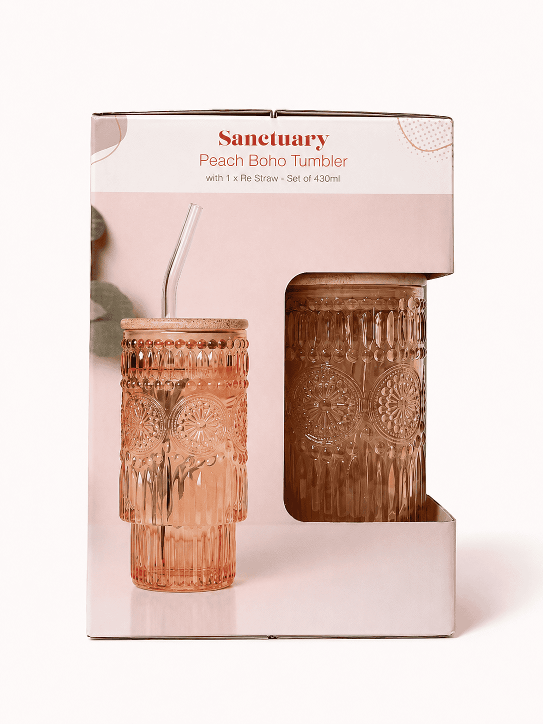 4PK Peach Boho Tumblers With Lid And Straw