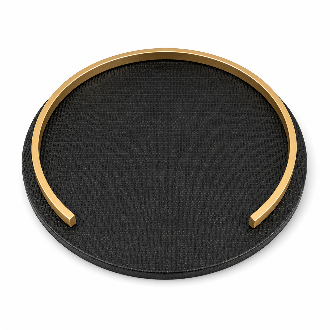 Black Circular Textured Tray With Half Ring Gold Metal