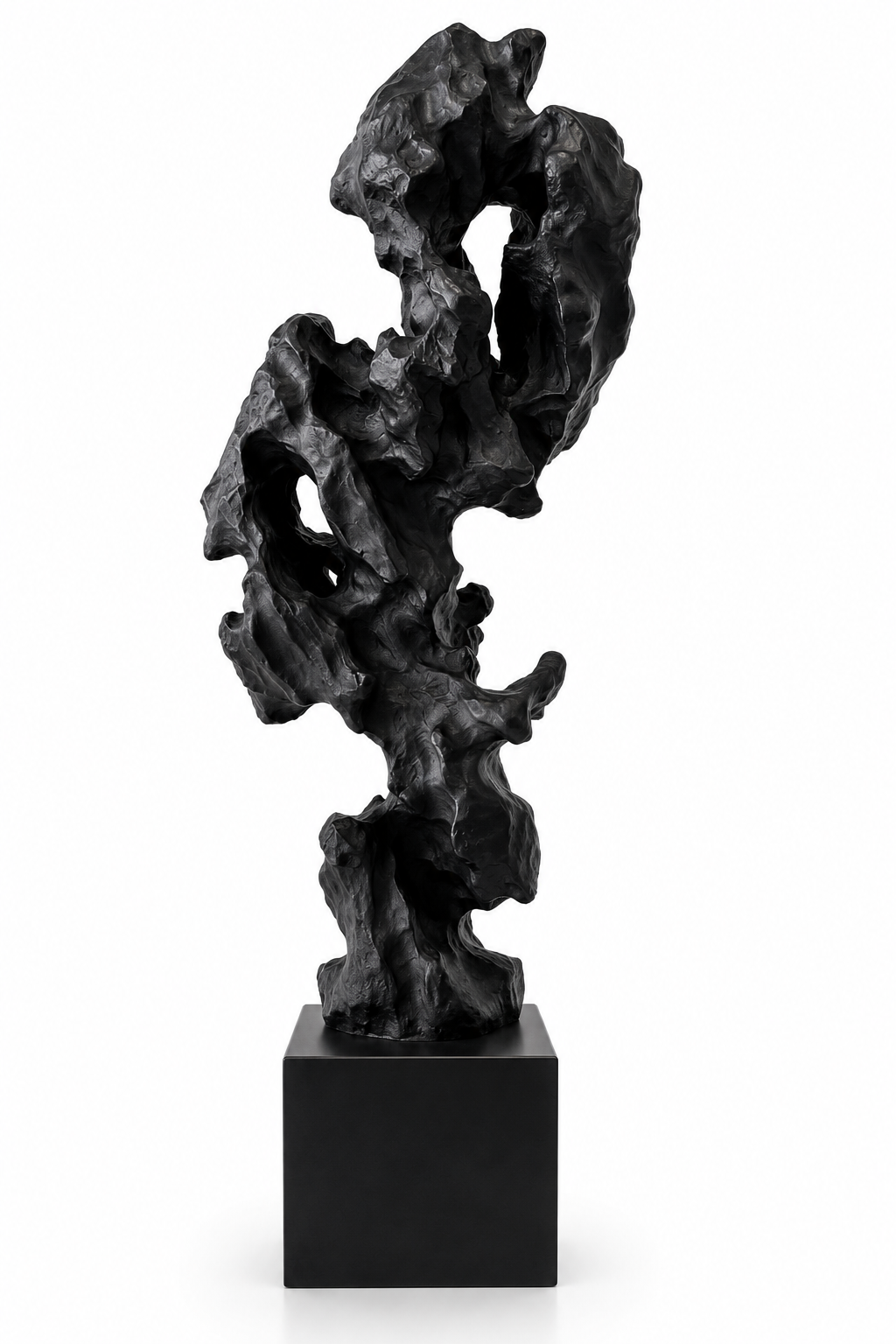 Black Irregular Resin Ornament on Marble Stand