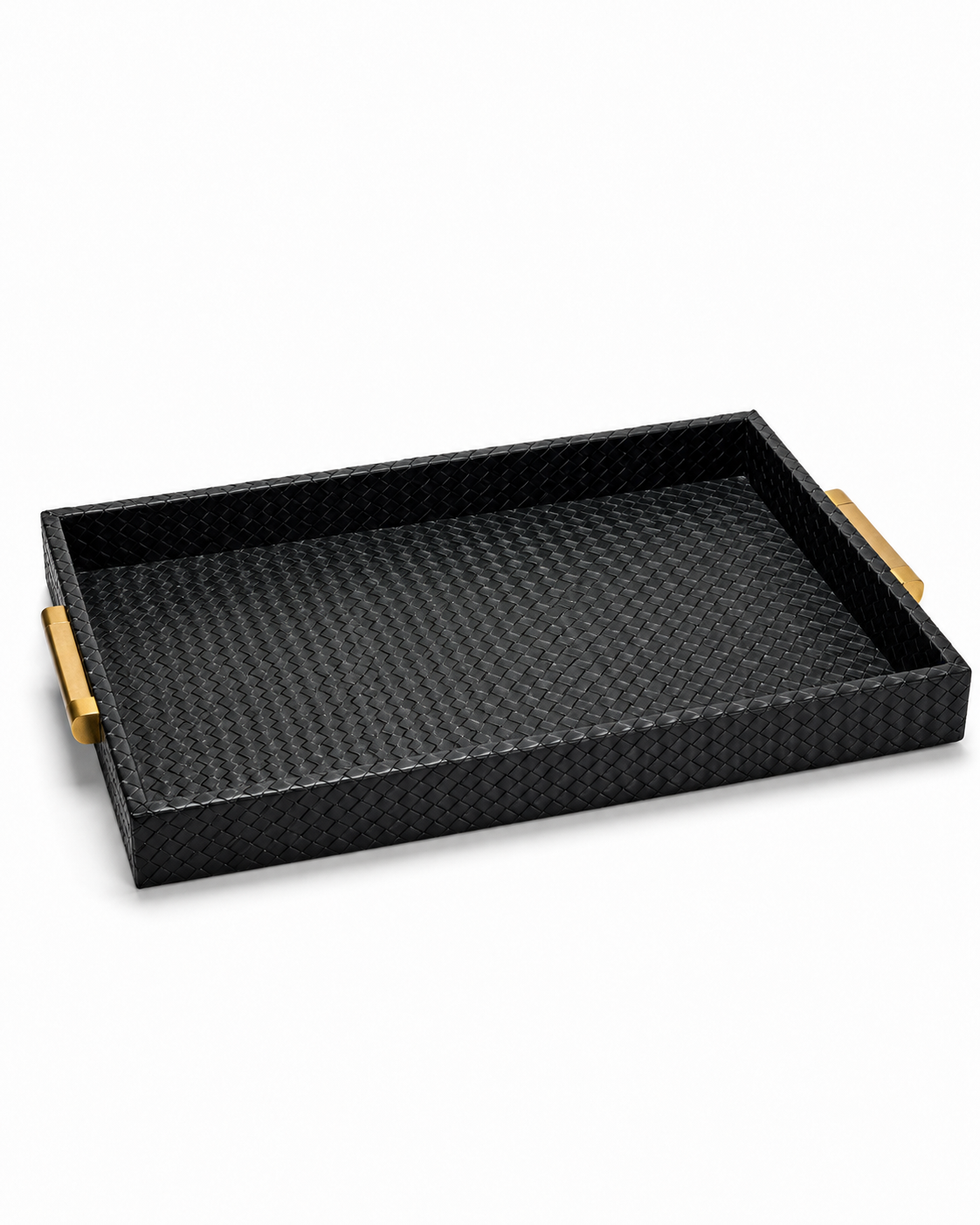 Black Leather With Gold Handle Square Tray