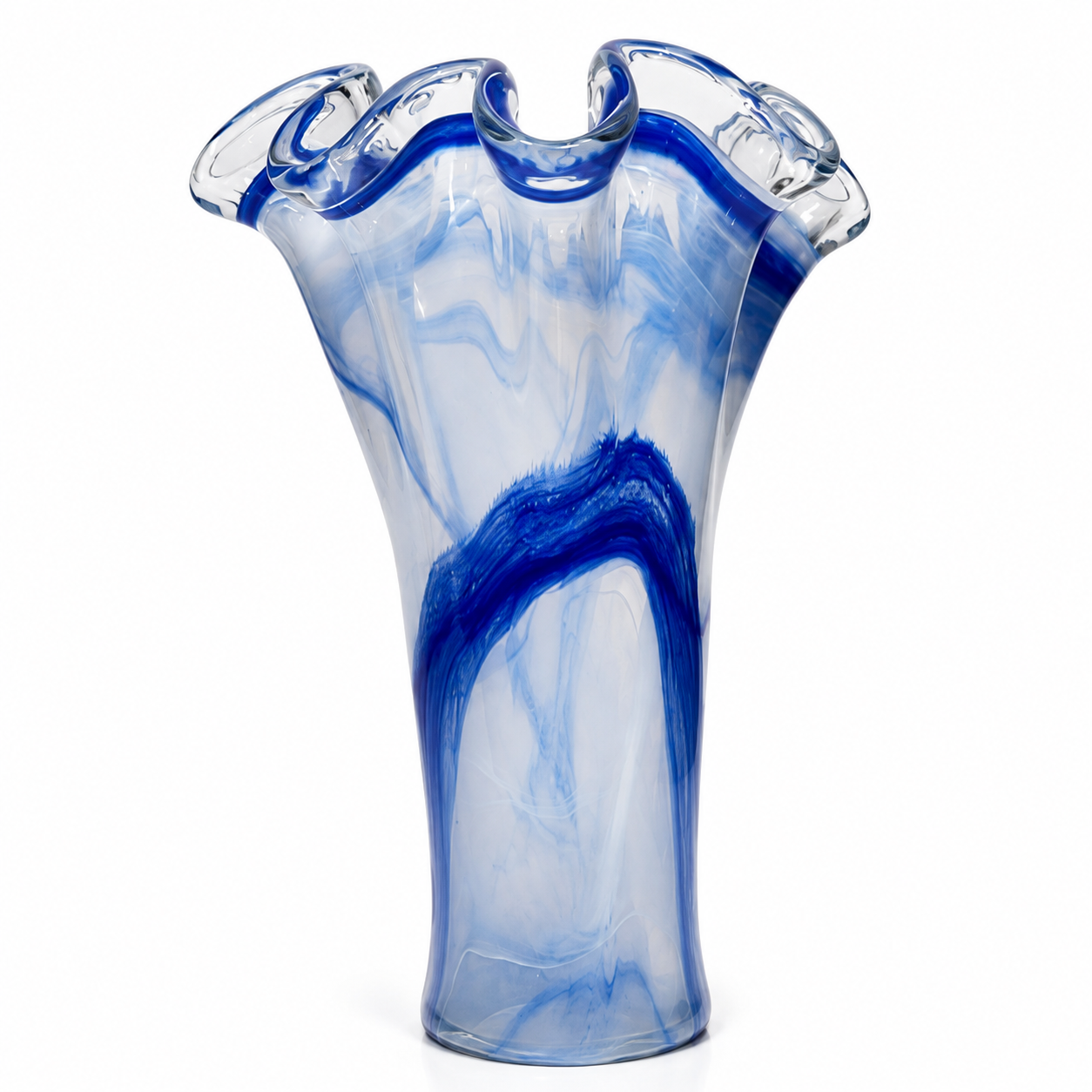 Blue Curved Murano Glass Vase